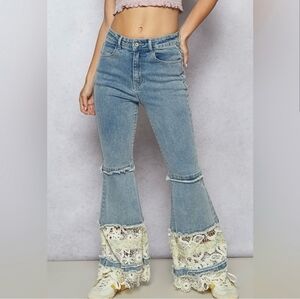 POL Light Blue Flare Jeans with Cream Lace